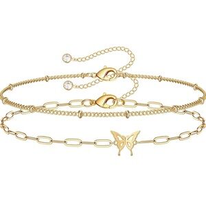 NEW 14K Gold Plated Elegant Gold Butterfly Bracelet Set